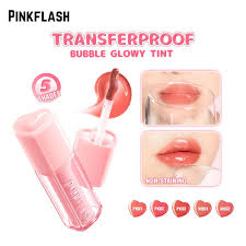 PINKFLASH Transparent Bubble Glowy Lip Glosses Color Lock Moisturizing Lightweight Liquid Lipstick Non-sticky Lip Tints Makeup